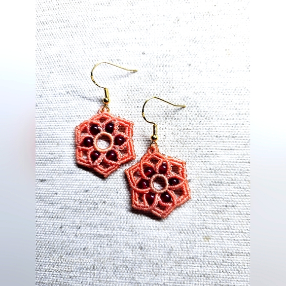 NWOT Handmade Micromacramé Earrings - Beaded Mandalas - Picture 1 of 3